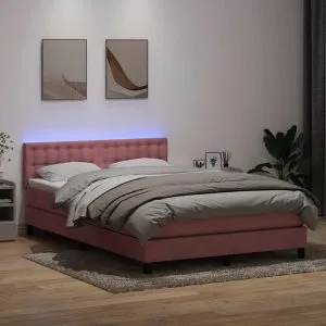 Pat box spring cu saltea, roz, 160×220 cm, catifea