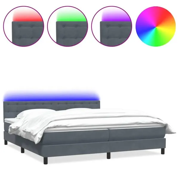 Pat box spring cu saltea, gri închis, 180×220 cm, catifea