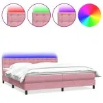 Pat box spring cu saltea, roz, 180×220 cm, catifea