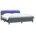 Pat box spring cu saltea, gri închis, 200×220 cm, catifea