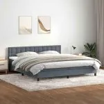Pat box spring cu saltea, gri închis, 200×220 cm, catifea