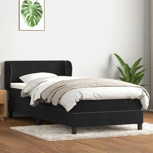 Pat box spring cu saltea, negru, 80×210 cm, catifea