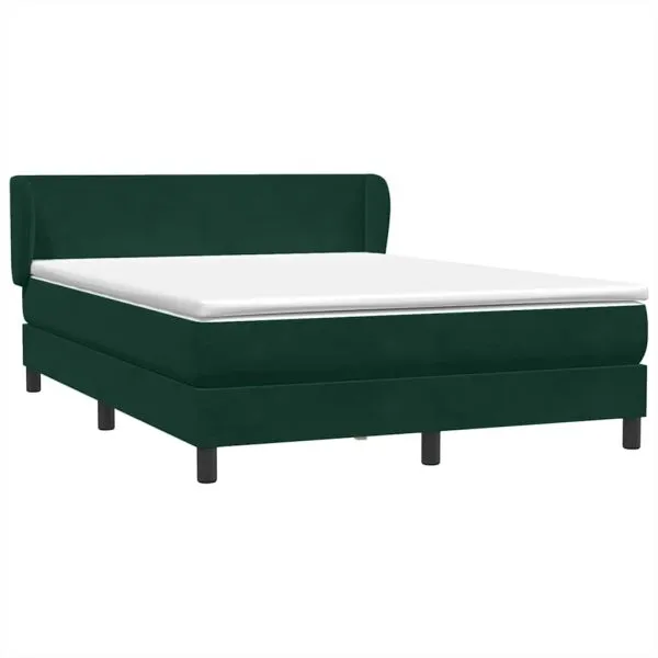 Pat box spring cu saltea, Verde închis, 140×210 cm, catifea
