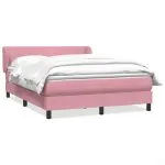 Pat box spring cu saltea, roz, 160×210 cm, catifea