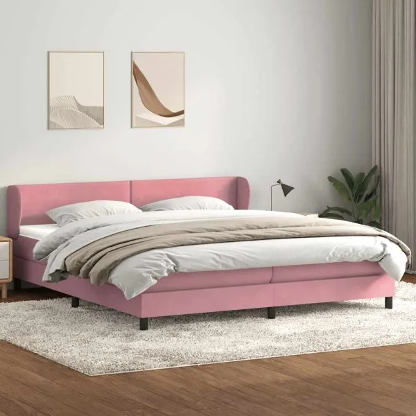 Pat cu arcuri cu saltele roz 180×210 cm catifea