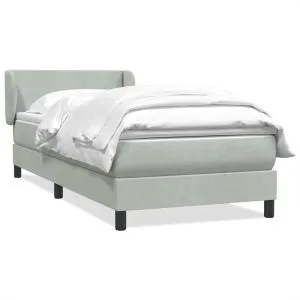 Pat box spring cu saltea, gri deschis, 80×220 cm, catifea