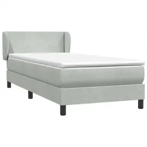 Pat box spring cu saltea, gri deschis, 90×220 cm, catifea