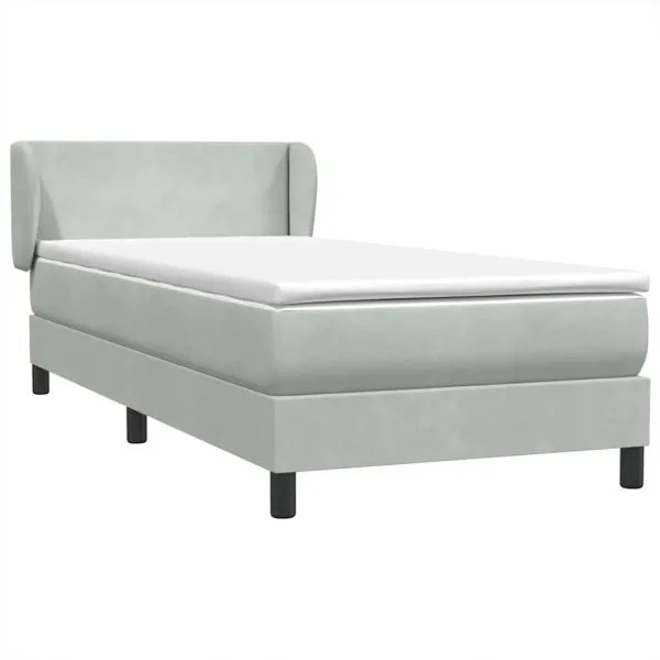 Pat box spring cu saltea, gri deschis, 90×220 cm, catifea