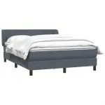 Pat box spring cu saltea, gri închis, 140×220 cm, catifea