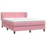 Pat box spring cu saltea, roz, 160×220 cm, catifea