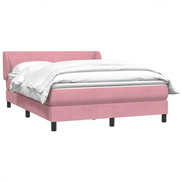 Pat box spring cu saltea, roz, 160×220 cm, catifea