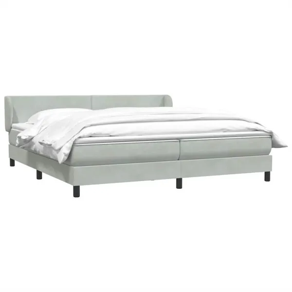 Pat cu arcuri cu saltele gri deschis 200×220 cm catifea