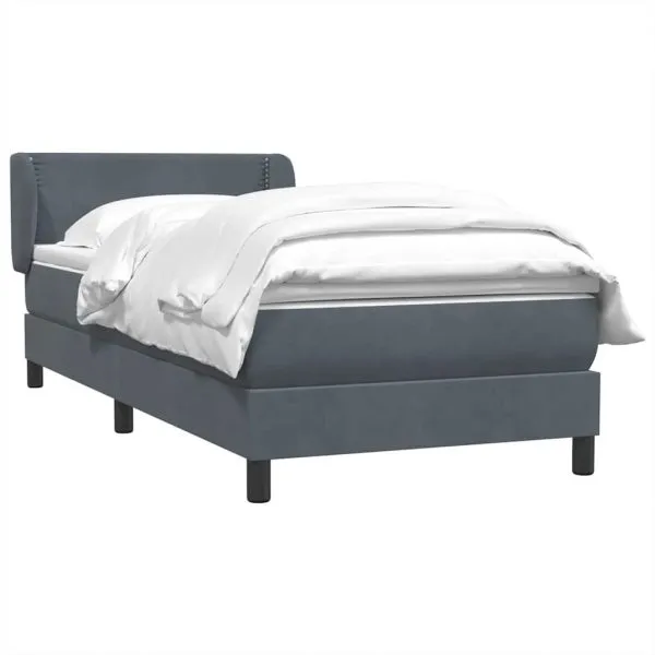 Pat box spring cu saltea, gri închis, 100×210 cm, catifea
