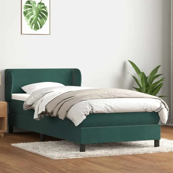 Pat box spring cu saltea, verde închis, 100×210 cm, catifea