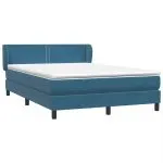 Pat box spring cu saltea, albastru închis, 140×210 cm, catifea