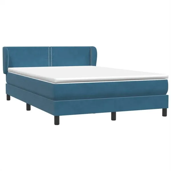 Pat box spring cu saltea, albastru închis, 140×210 cm, catifea