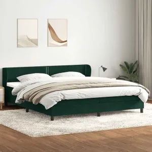 Pat cu arcuri cu saltele verde închis 200×210 cm catifea