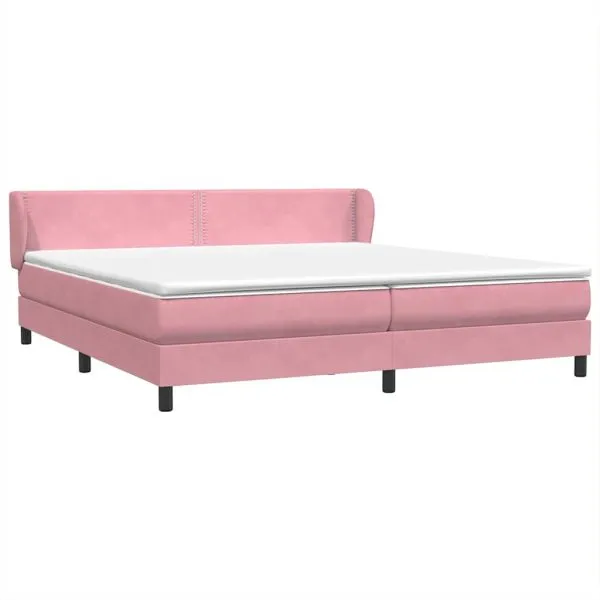 Pat cu arcuri cu saltele roz 200×210 cm catifea
