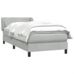 Pat box spring cu saltea, gri deschis, 90×220 cm, catifea