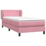 Pat box spring cu saltea, roz, 90×220 cm, catifea