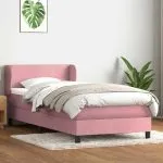 Pat box spring cu saltea, roz, 90×220 cm, catifea