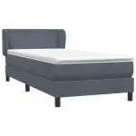 Pat box spring cu saltea, gri închis, 100×220 cm, catifea
