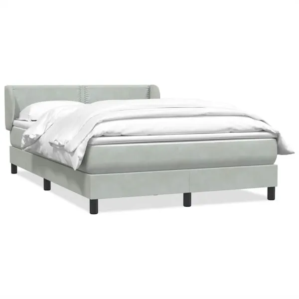 Pat box spring cu saltea, gri deschis, 140×220 cm, catifea