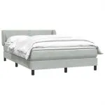 Pat box spring cu saltea, gri deschis, 140×220 cm, catifea