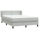 Pat box spring cu saltea, gri deschis, 140×220 cm, catifea
