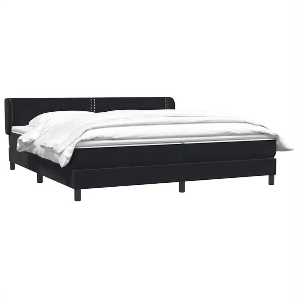 Pat cu arcuri cu saltele negru 180×220 cm catifea