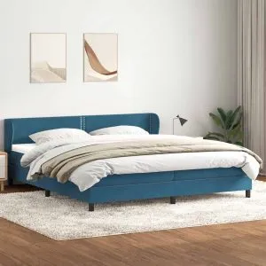 Pat cu arcuri cu saltele Albastru închis 180×220 cm catifea