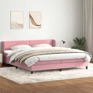 Pat cu arcuri cu saltele roz 200×220 cm catifea