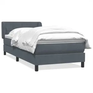 Pat box spring cu saltea, gri închis, 80×210 cm, catifea