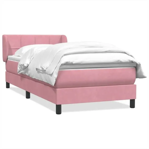 Pat box spring cu saltea, roz, 80×210 cm, catifea