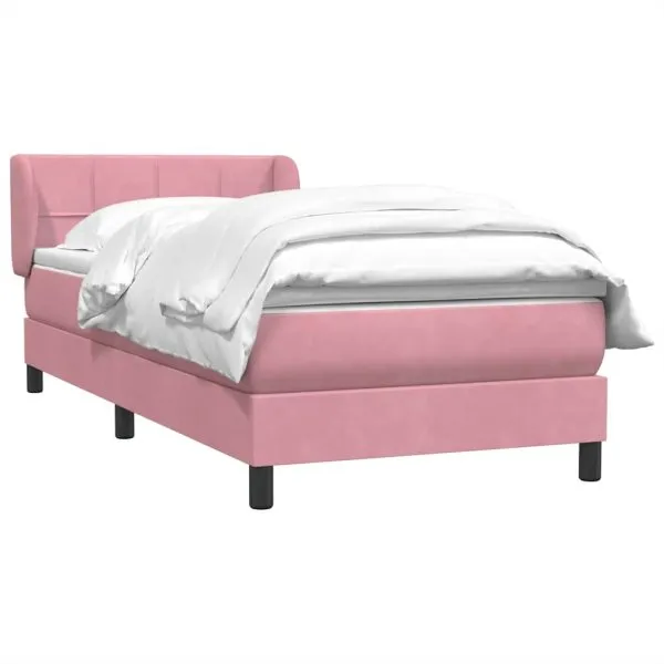 Pat box spring cu saltea, roz, 80×210 cm, catifea