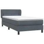 Pat box spring cu saltea, gri închis, 90×210 cm, catifea