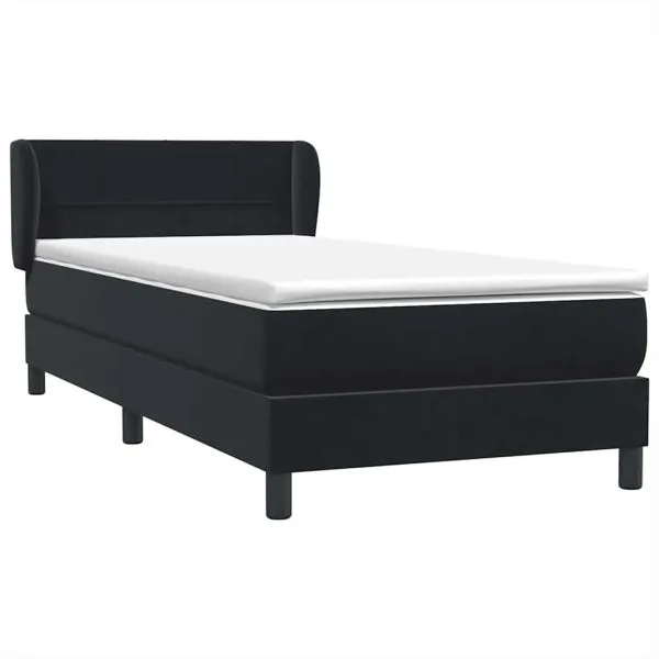 Pat box spring cu saltea, negru, 100×210 cm, catifea