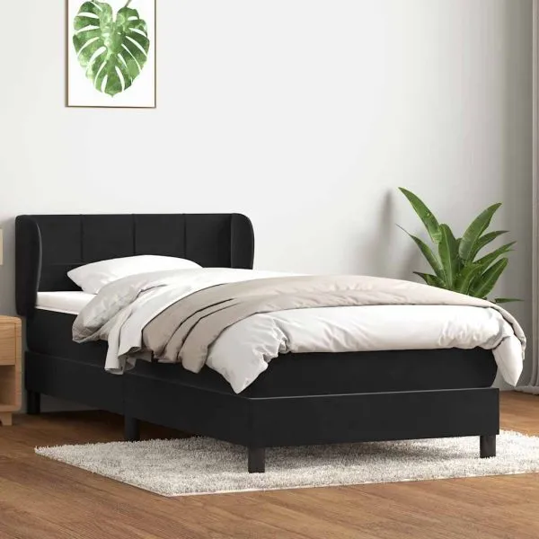 Pat box spring cu saltea, negru, 100×210 cm, catifea