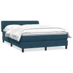 Pat box spring cu saltea, albastru închis, 140×210 cm, catifea