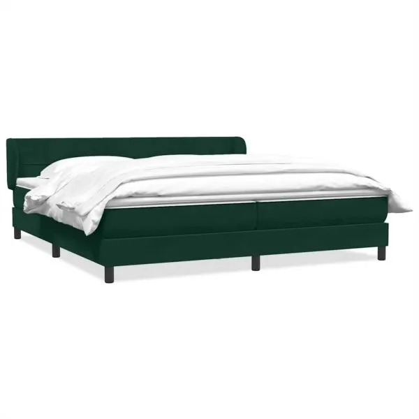 Pat cu arcuri cu saltele verde închis 180×210 cm catifea