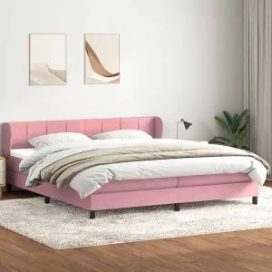 Pat cu arcuri cu saltele roz 200x210 cm catifea