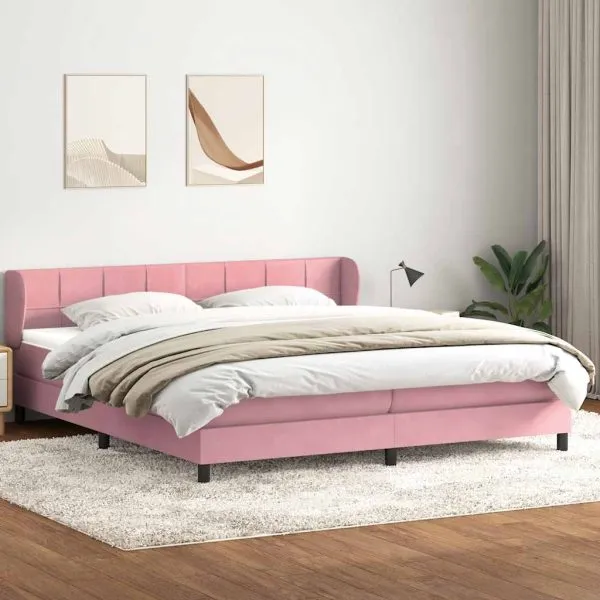 Pat cu arcuri cu saltele roz 200×210 cm catifea
