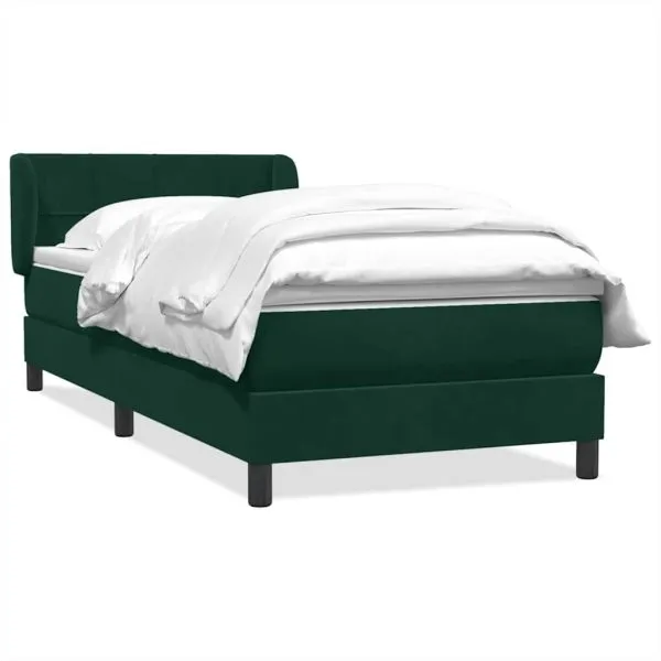 Pat box spring cu saltea, verde închis, 80×220 cm, catifea