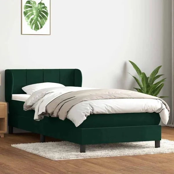Pat box spring cu saltea, verde închis, 80×220 cm, catifea