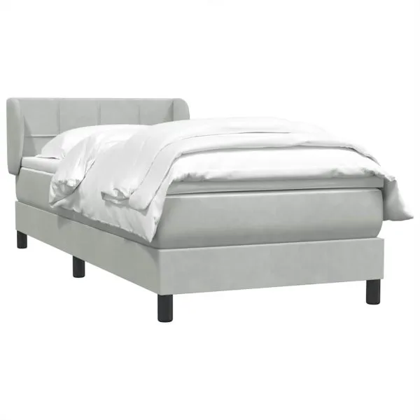 Pat box spring cu saltea, gri deschis, 100×220 cm, catifea