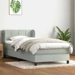 Pat box spring cu saltea, gri deschis, 100×220 cm, catifea