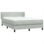 Pat box spring cu saltea, gri deschis, 140×220 cm, catifea