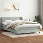 Pat box spring cu saltea, gri deschis, 140×220 cm, catifea