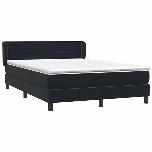 Pat box spring cu saltea, negru, 140×220 cm, catifea