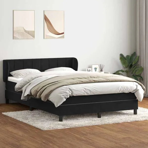 Pat box spring cu saltea, negru, 140×220 cm, catifea